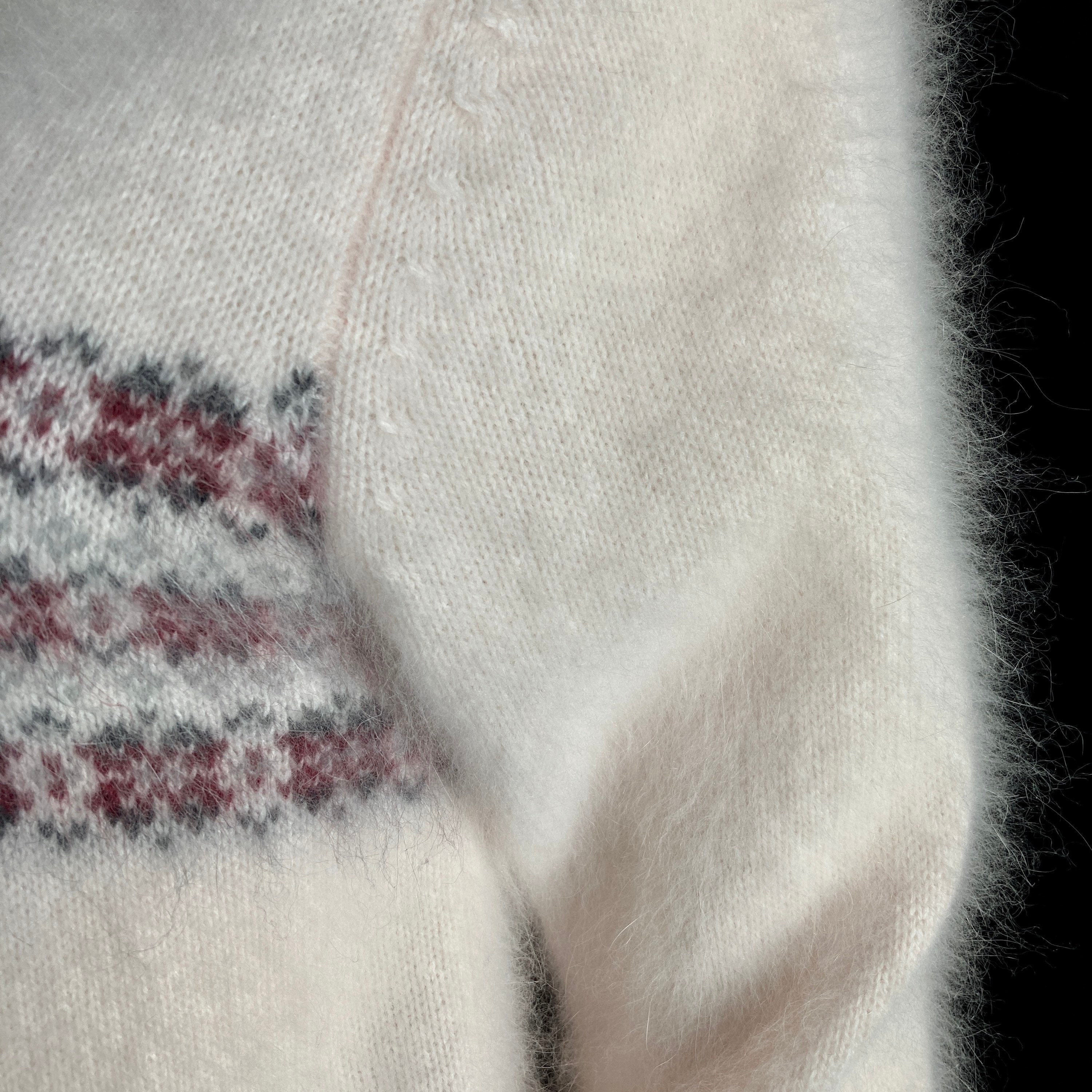 Fuzzy 70% Angora Vintage Pink Pattern V-Neck Pullover Sweater | Etsy