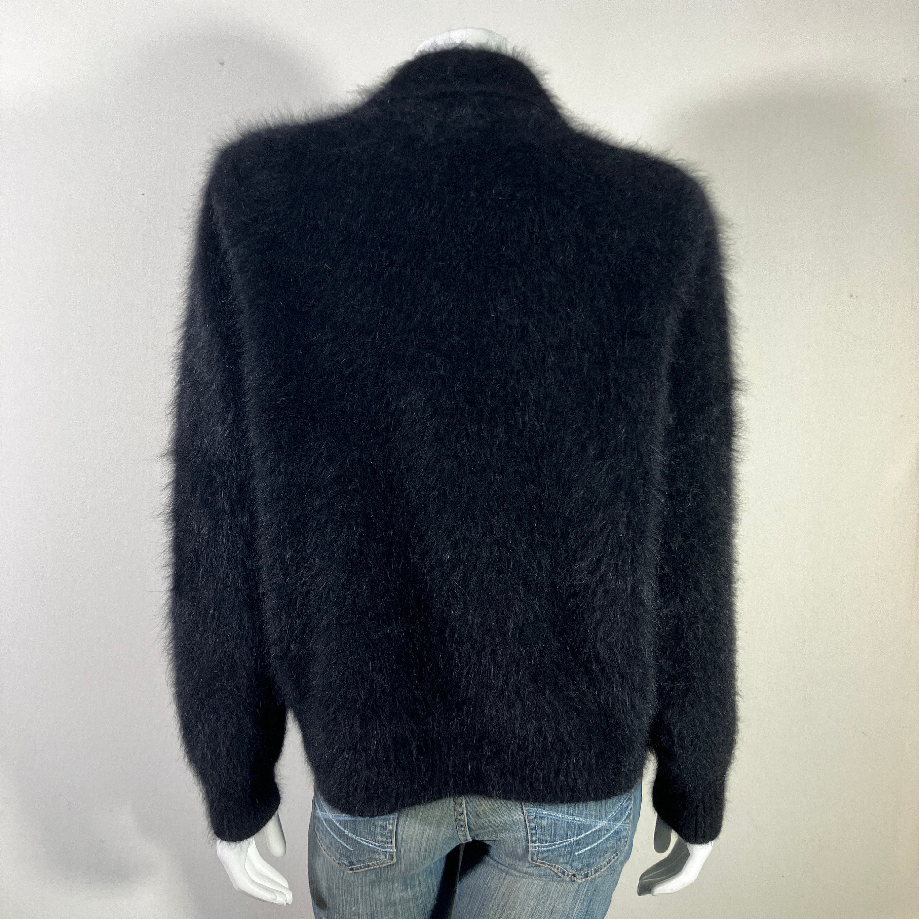 80% Angora Fuzzy Vintage VENESHA Black Rhinestone Zipper Sweater