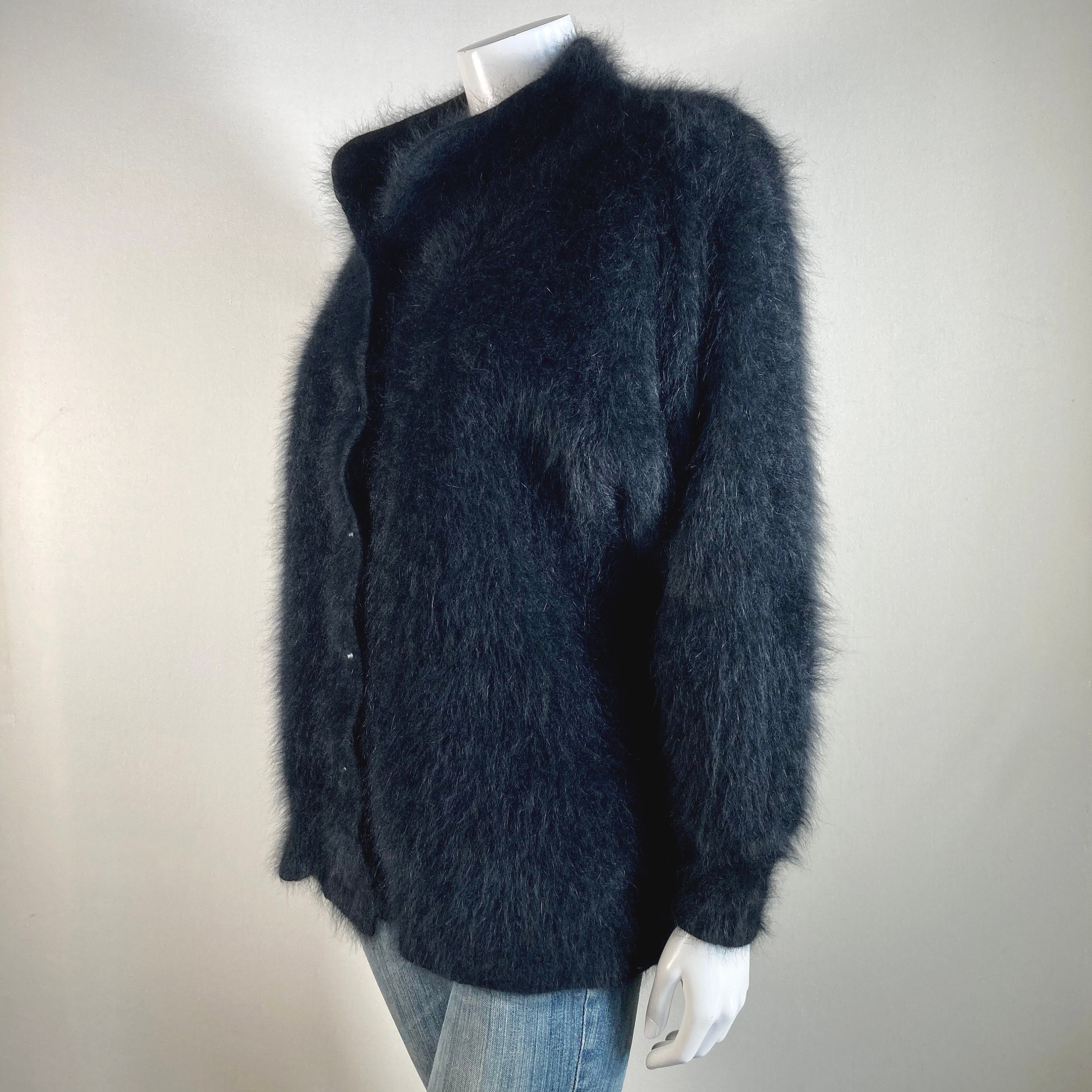 Fuzzy 80% Angora Vintage VENESHA Black Lined Sweater Jacket | Etsy