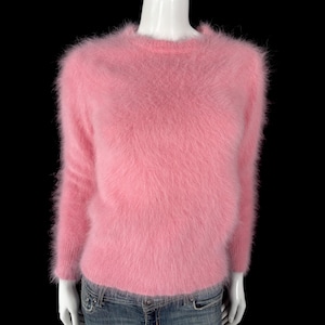 80% Angora Fuzzy Vintage Pink Long-Sleeve Pullover Sweater 32&quot; bust