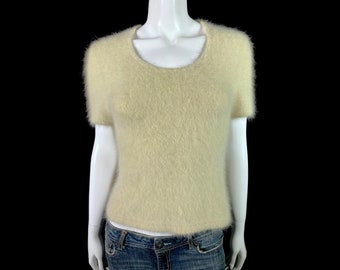70% Angora Fuzzy Vintage PREVIEW Dusty Yellow Pullover Short-Sleeve Sweater 32"-Bust