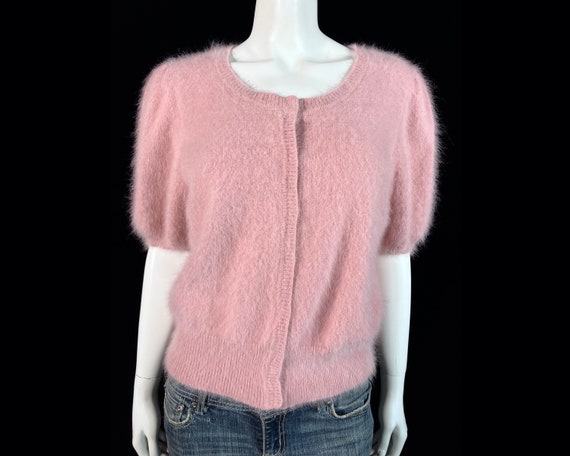 80% Angora Fuzzy ESCADA Rose Pink Short-Sleeve Ca… - image 1