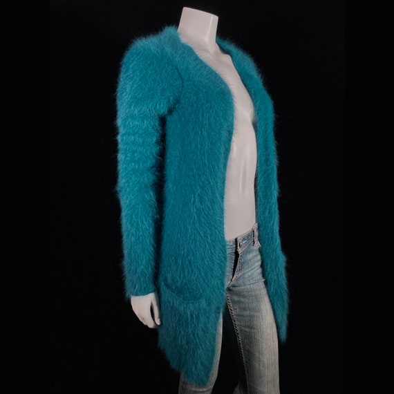 80% Angora Fuzzy THEORY Teal-Blue Open-Front Dust… - image 4