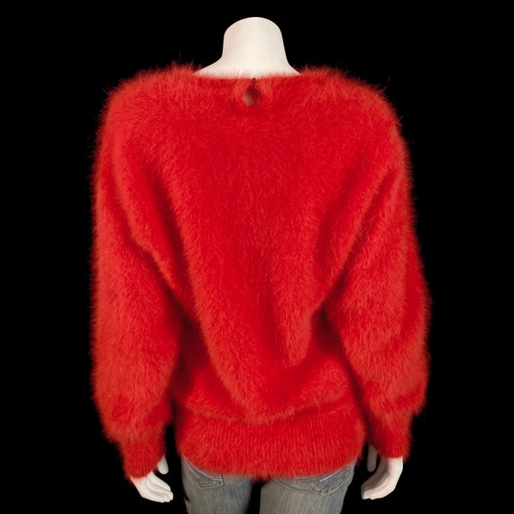 80% Angora Fuzzy Vintage Red Dolman-Sleeve Pullov… - image 3