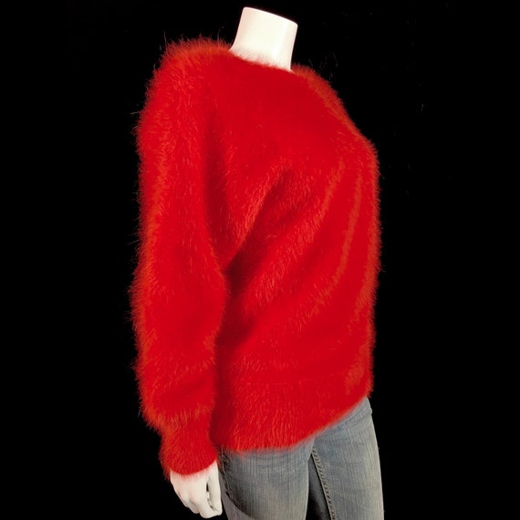 80% Angora Fuzzy Vintage Red Dolman-Sleeve Pullov… - image 4