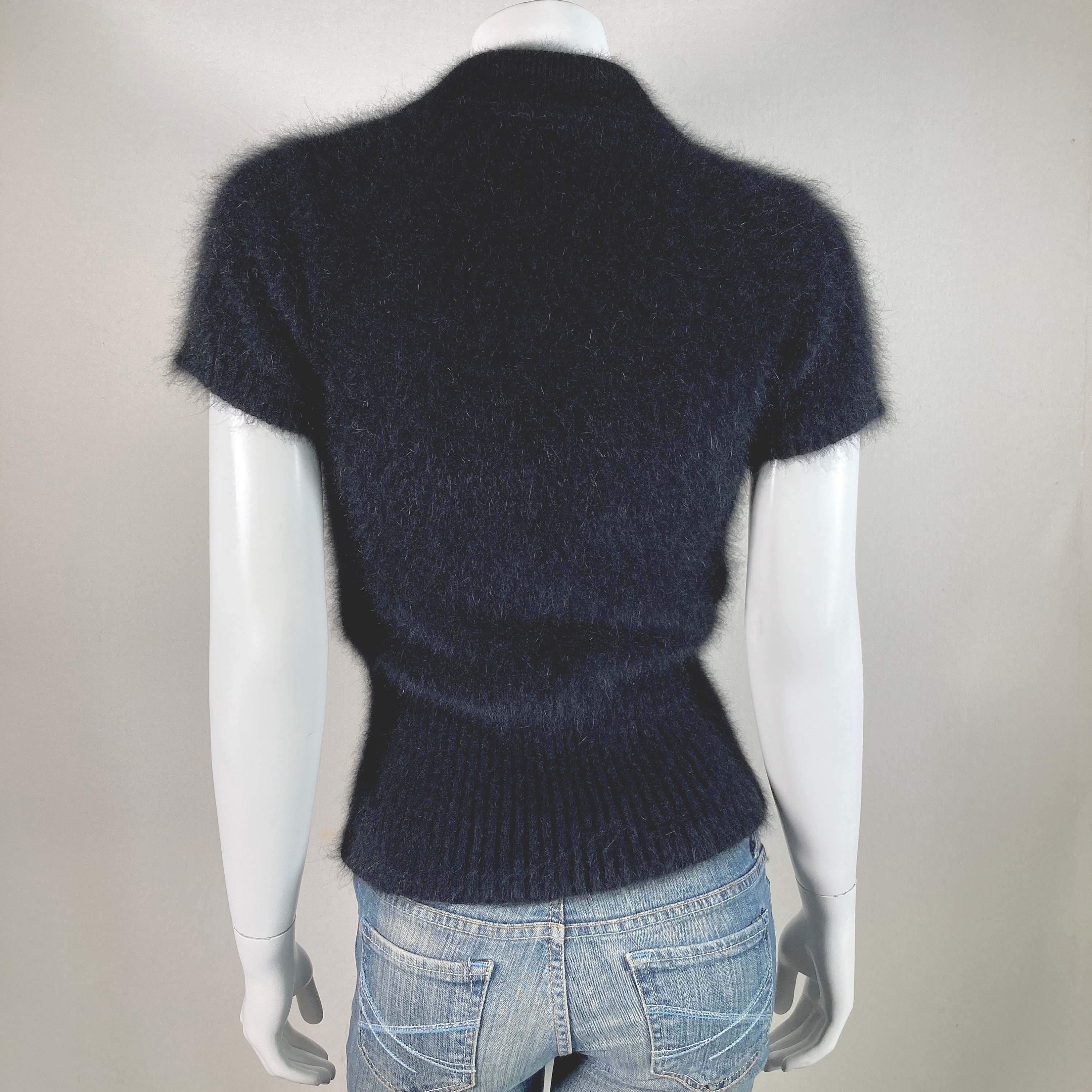 75% Angora Fuzzy LIMITED Black Polo-collar Sweater 32