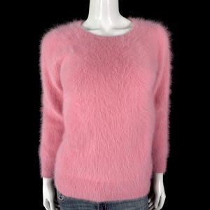 80% Angora Fuzzy Vintage Pink Long-Sleeve Pullover Sweater 32&quot; bust