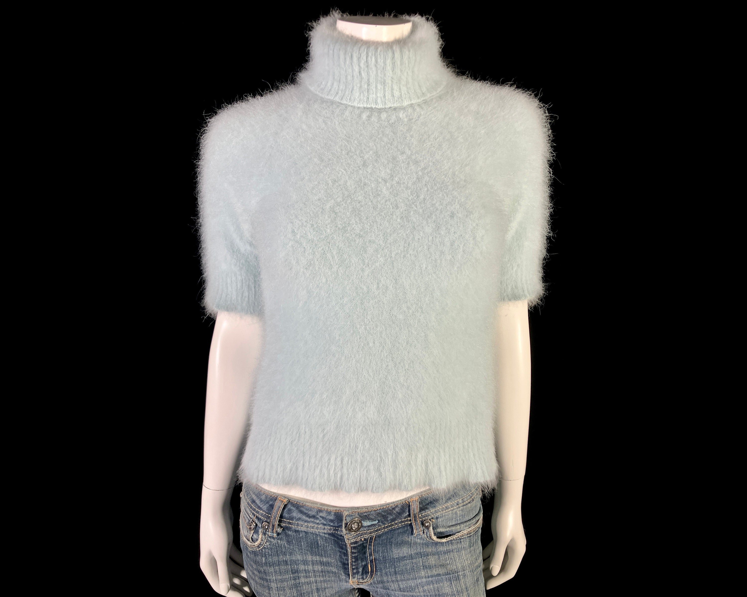 70% Angora Fuzzy THE LIMITED Pale Blue-green Turtleneck