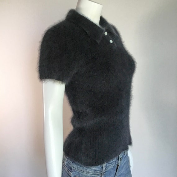 75% Angora Fuzzy LIMITED Black Polo-Collar Sweate… - image 4