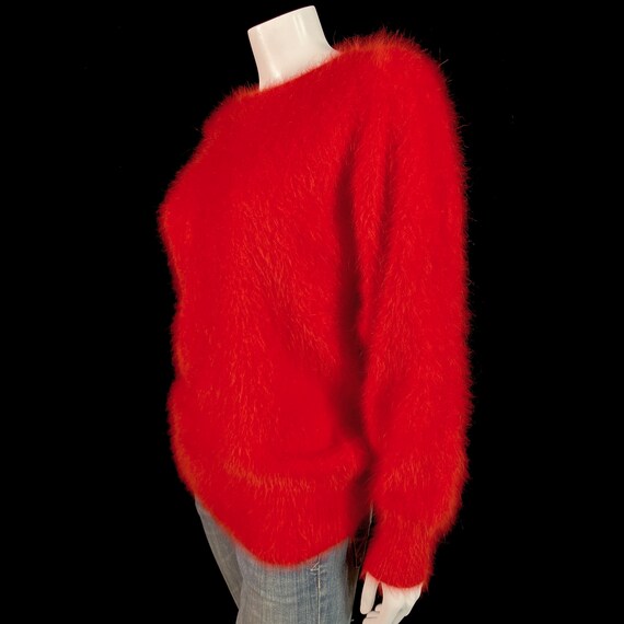 80% Angora Fuzzy Vintage Red Dolman-Sleeve Pullov… - image 5