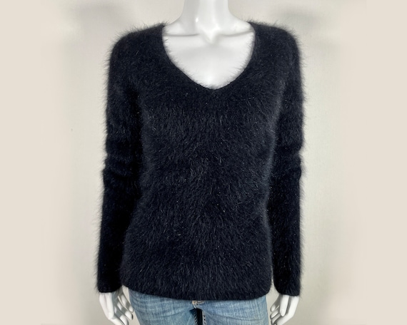 62% Angora Fuzzy Vintage BANANA REPUBLIC Black Pu… - image 1