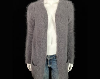 80% Angora Fuzzy THEORY Gray Open-front Duster Cardigan Sweater 34