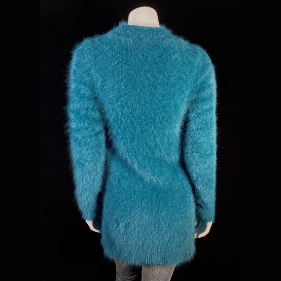 80% Angora Fuzzy THEORY Teal Blue Open-Front Dust… - image 3