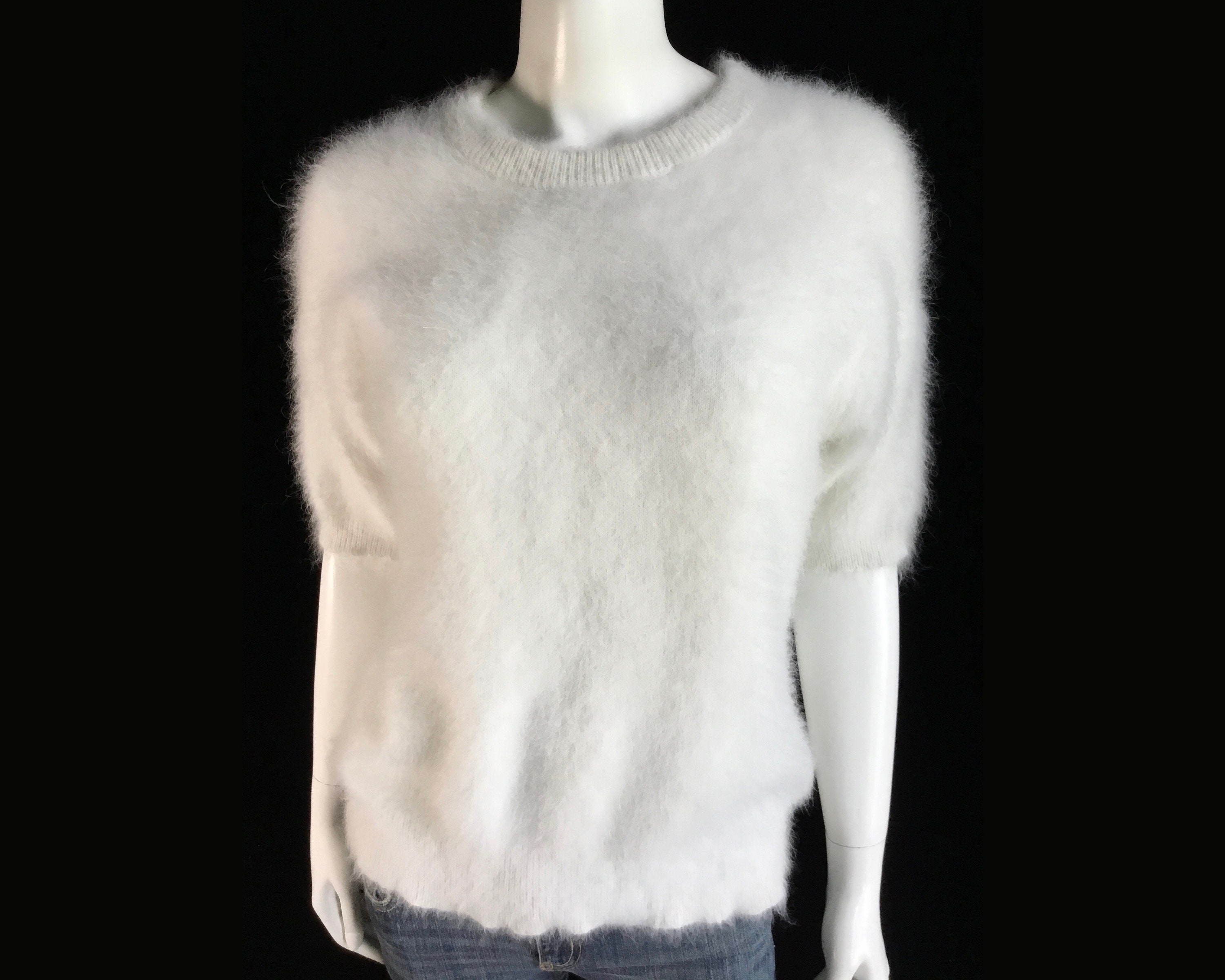 Fuzzy 62% Angora MICHAEL KORS Off-White Short-Sleeve Sweater | Etsy