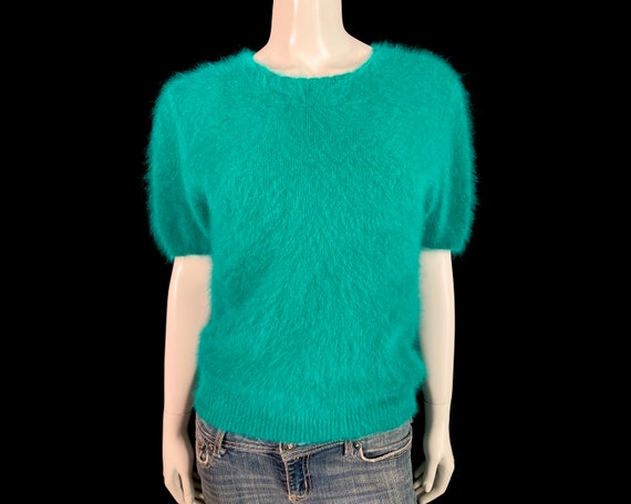 70 Angora Fuzzy Vintage DANA BROOKE Green Puff sleeve Sweater 32 Bust Etsy