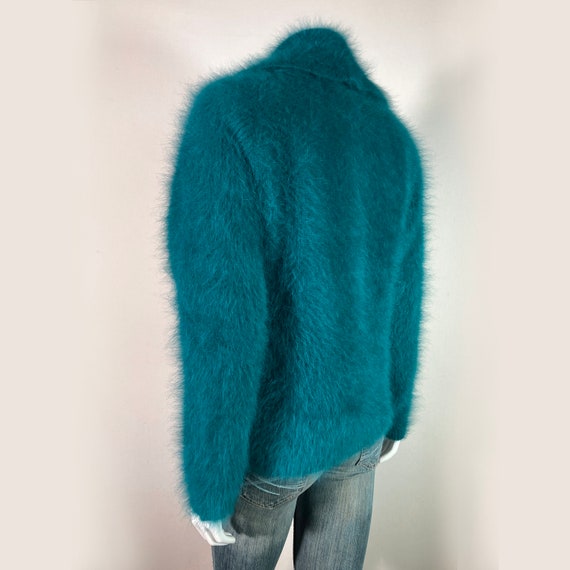 80% Angora Fuzzy Vintage VENESHA Teal Zipper Swea… - image 6