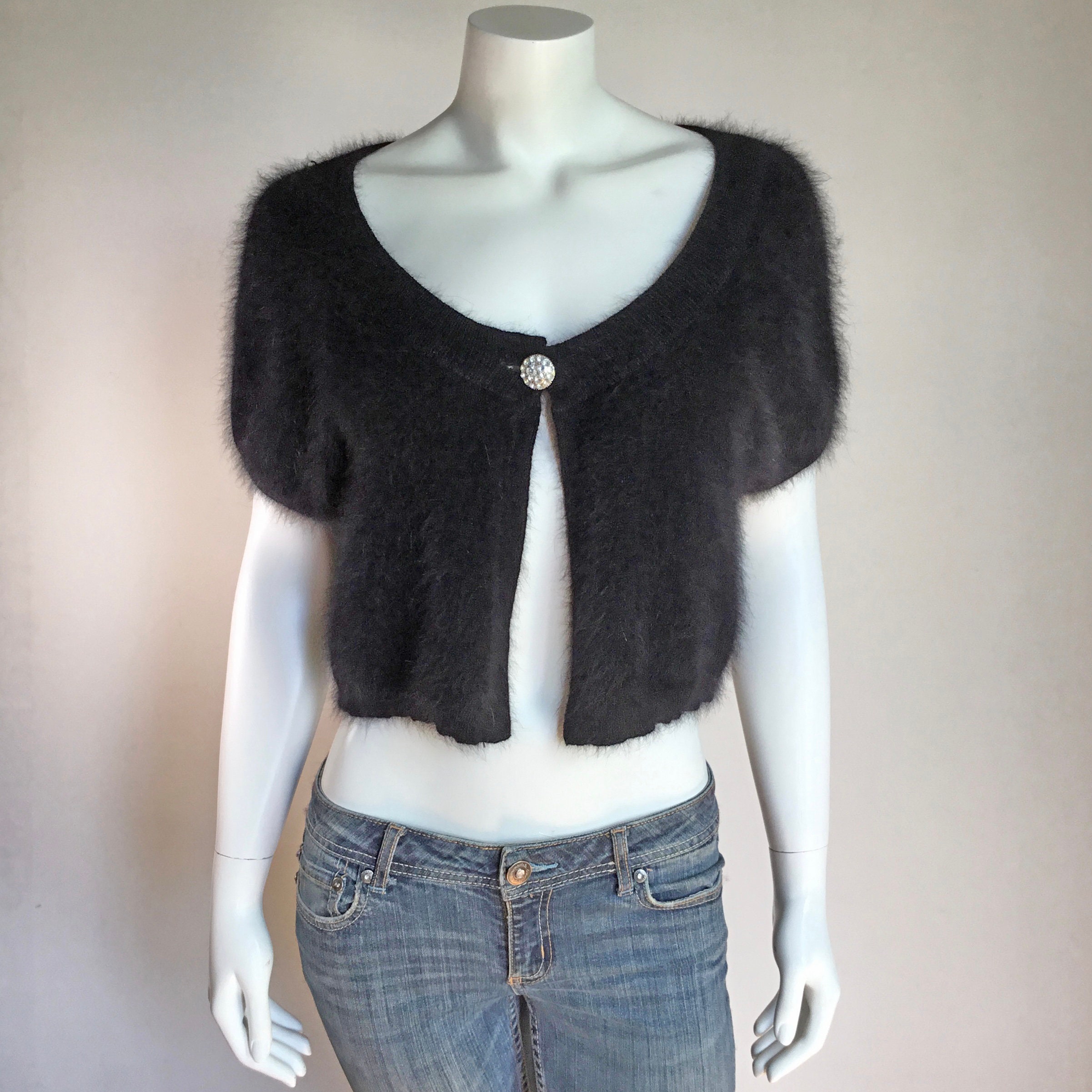 80% Angora Fuzzy Vintage EXPRESS DESIGN STUDIO Black Bolero