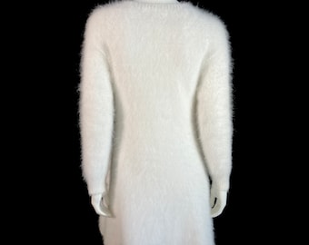 80% Angora Fuzzy Vintage White Long Sleeve A-line Mini Sweater
