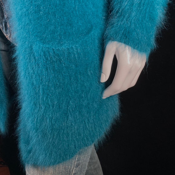 80% Angora Fuzzy THEORY Teal Blue Open-Front Dust… - image 9