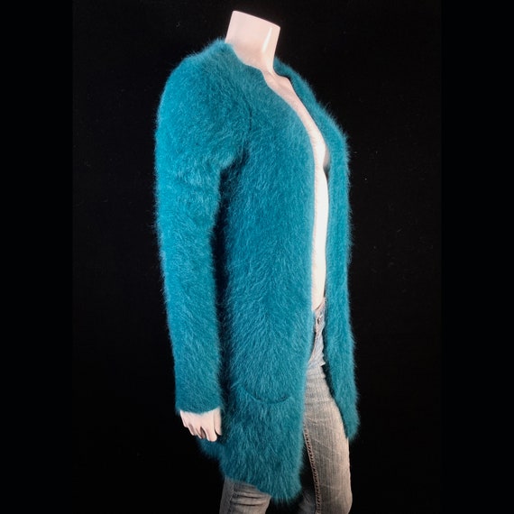 80% Angora Fuzzy THEORY Teal Blue Open-Front Dust… - image 4