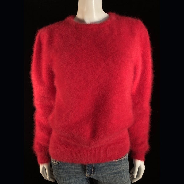 Fuzzy 80% Angora Vintage CLASSIQUES Red Puff-Sleeve Pullover Sweater 38"-Bust