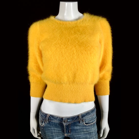 80% Angora Fuzzy BELL REINE Yellow Pullover Sweat… - image 2