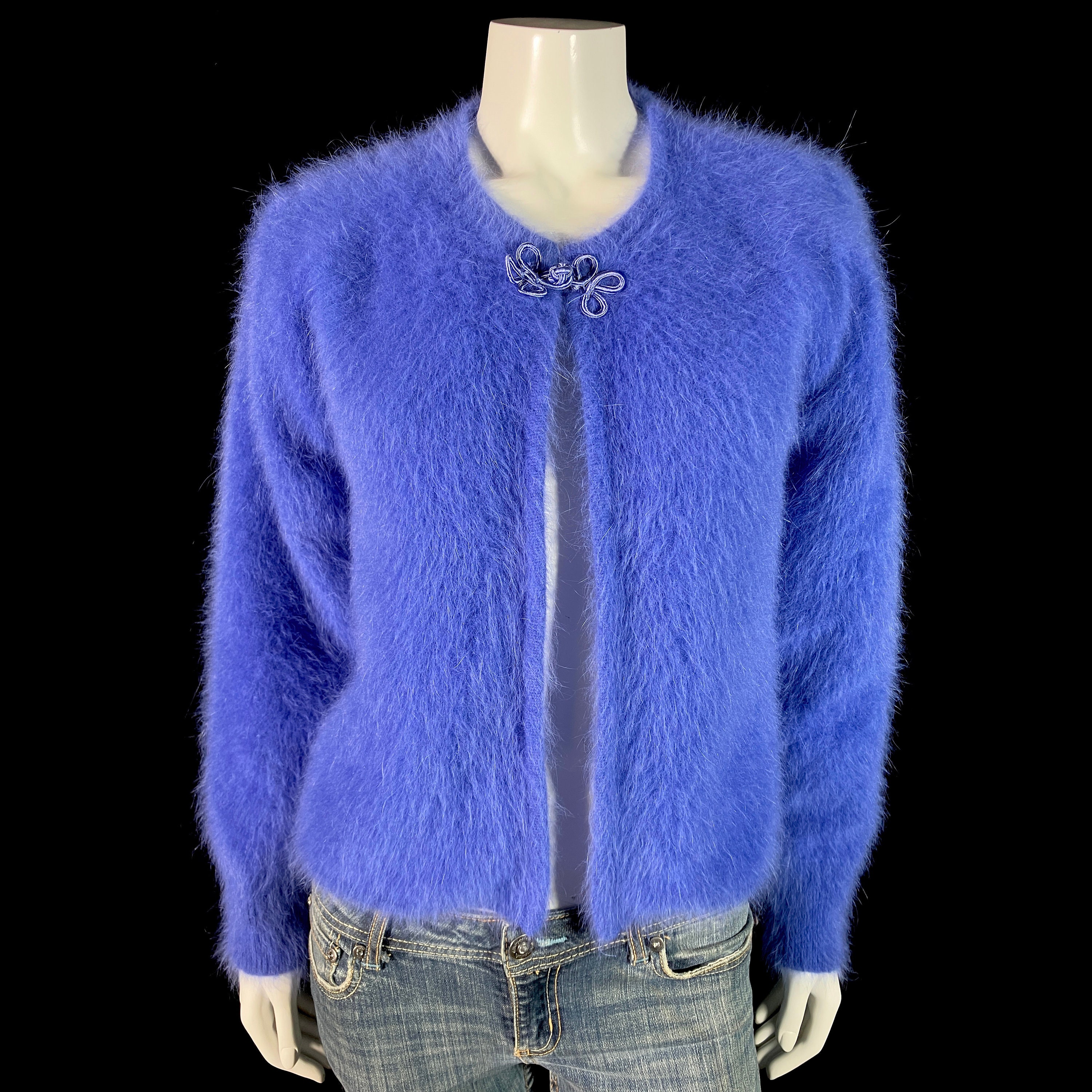 80% Angora Fuzzy Vintage VENESHA Violet Lined Cardigan