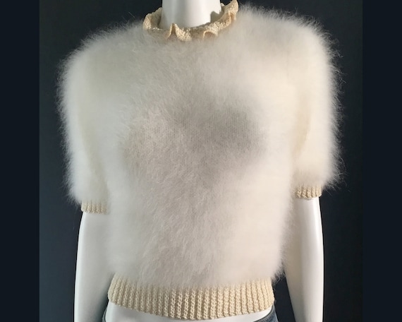 Fuzzy 100% Angora Sweater Vintage Hand-knit Ivory Pullover | Etsy