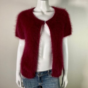 70% Angora Fuzzy MONSOON Burgundy Bolero Short-Sleeve Sweater 34&quot;-Bust