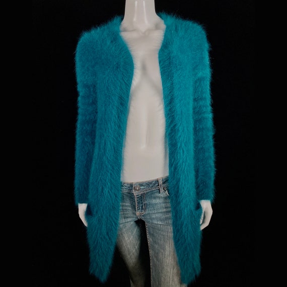 80% Angora Fuzzy THEORY Teal-Blue Open-Front Dust… - image 10