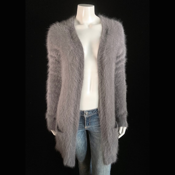 80% Angora Fuzzy THEORY Gray Open-Front Duster Ca… - image 2