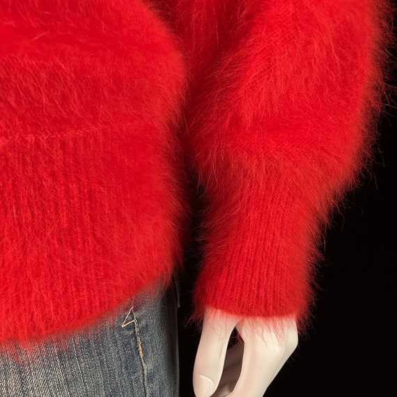 80% Angora Fuzzy Vintage Red Dolman-Sleeve Pullov… - image 10