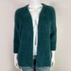 75 Angora Fuzzy Vintage H&M Grüner Open-Front Cardigan Pullover