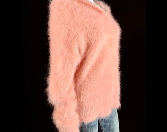 63% Angora Fuzzy LIN Peach Stretchy Pullover Hoodie Sweater