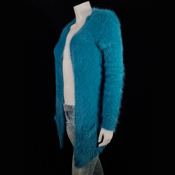 80% Angora Fuzzy THEORY Teal-Blue Open-Front Dust… - image 5