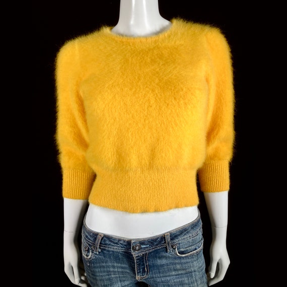 80% Angora Fuzzy BELL REINE Yellow Pullover Sweat… - image 10