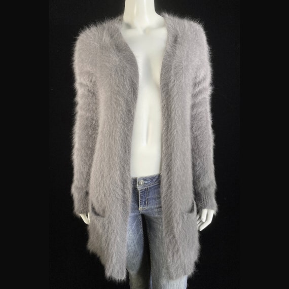 80% Angora Fuzzy THEORY Gray Open-Front Duster Ca… - image 10