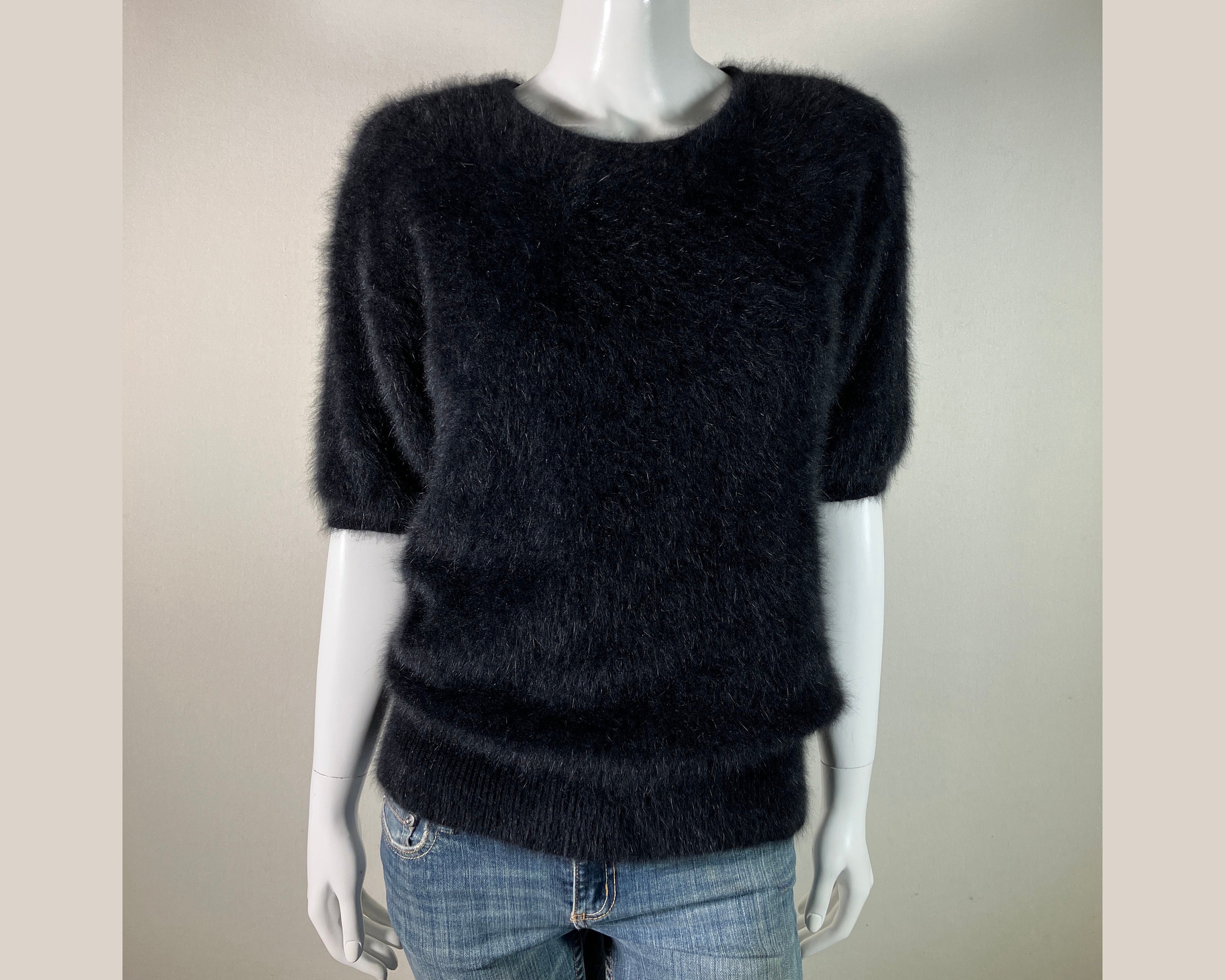 80 Angora Fuzzy Vintage NORDSTROM Black Short Sleeve Sweater