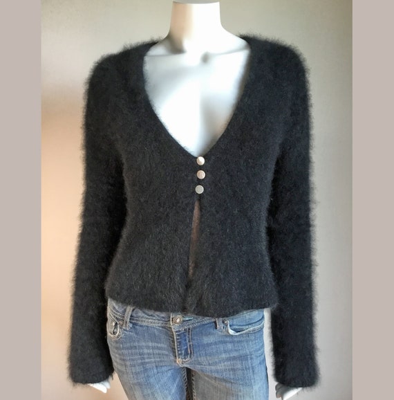 fuzzy black cardigan