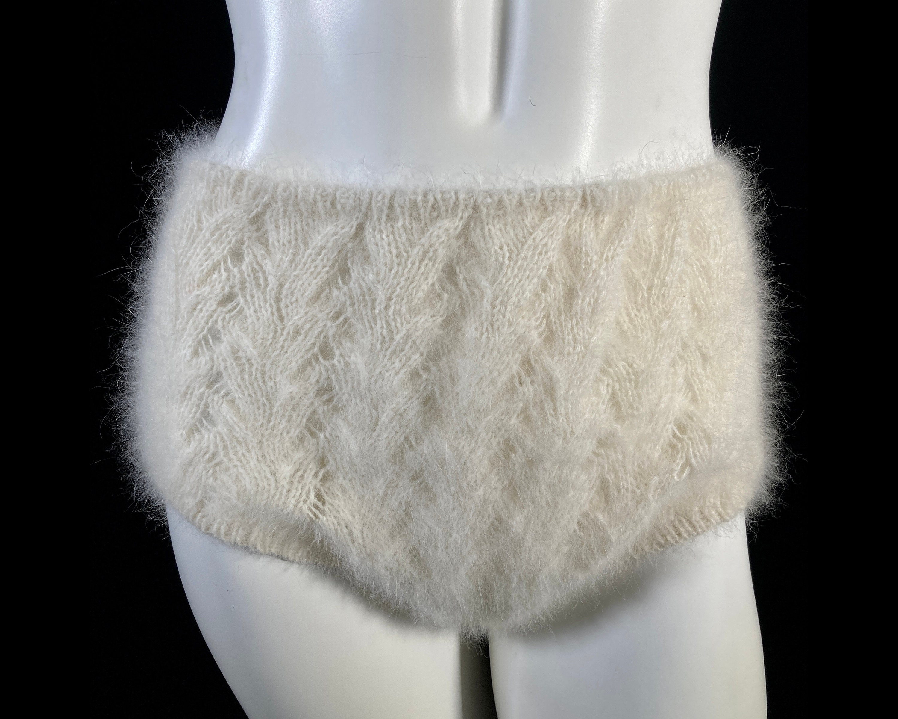 80% Angora Fuzzy NWT Hand-knit Lacey Briefs Panties Lingerie Sweater Size L  -  Australia