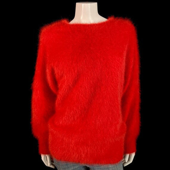 80% Angora Fuzzy Vintage Red Dolman-Sleeve Pullov… - image 2