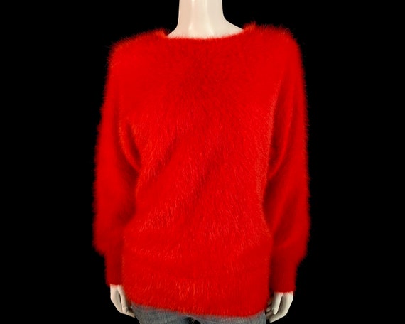 80% Angora Fuzzy Vintage Red Dolman-Sleeve Pullov… - image 1