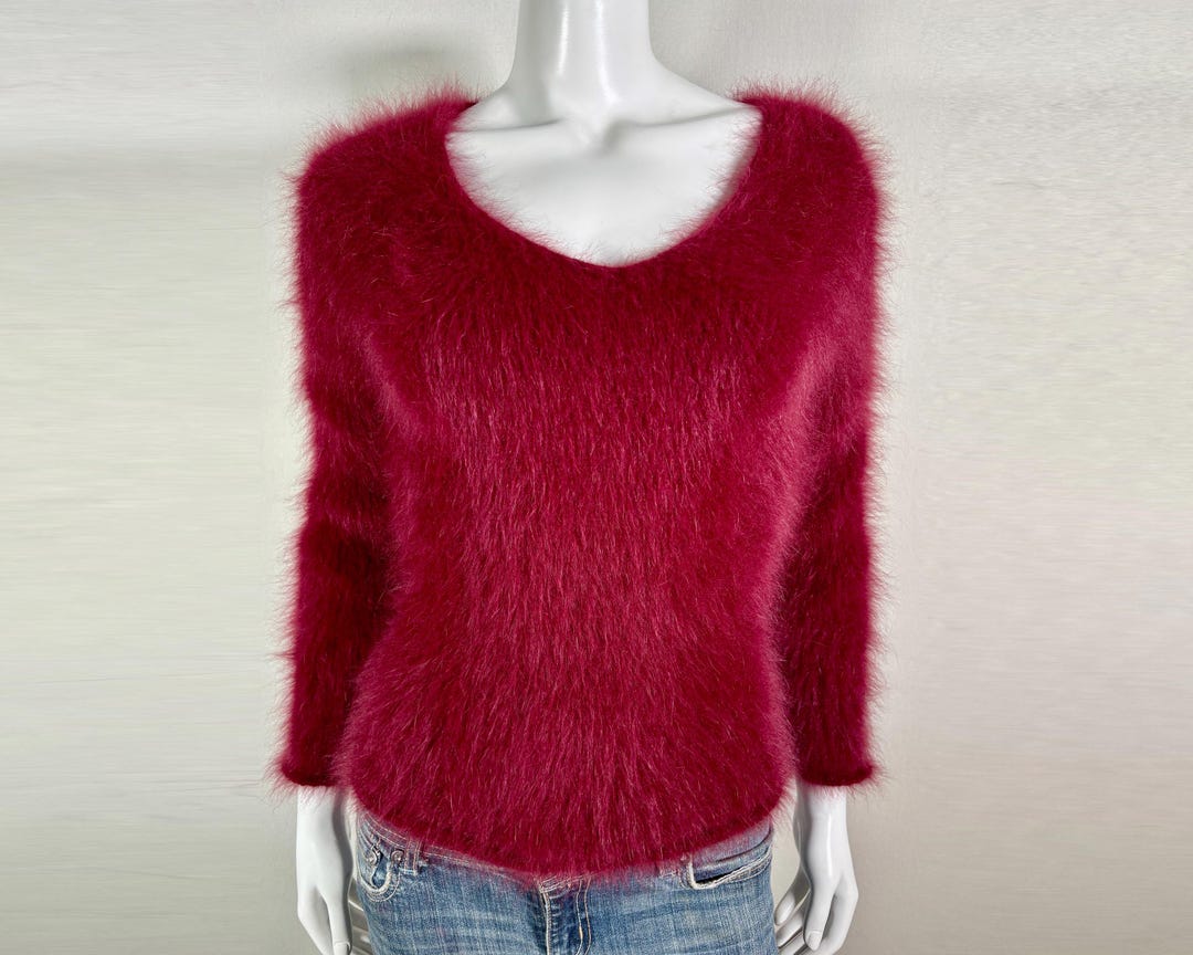 【KOOLOSET】Soft Angora Fur Knit 80% Angora Fuzzy Vintage Lilac Long-Sleeve Pullover Sweater