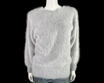 80 % Angora Fuzzy Vintage LIRA Grauer Dolman-Ärmel Pullover Pullover 40" Büste