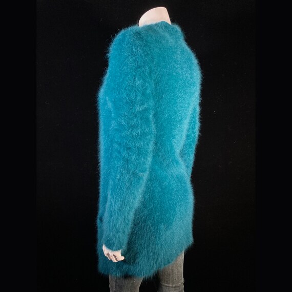 80% Angora Fuzzy THEORY Teal Blue Open-Front Dust… - image 6