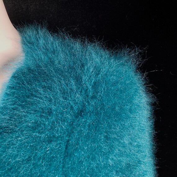 80% Angora Fuzzy THEORY Teal Blue Open-Front Dust… - image 7