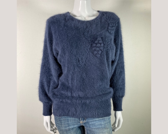 80% Angora Fuzzy Gray Long-Sleeve Pullover Sweate… - image 1