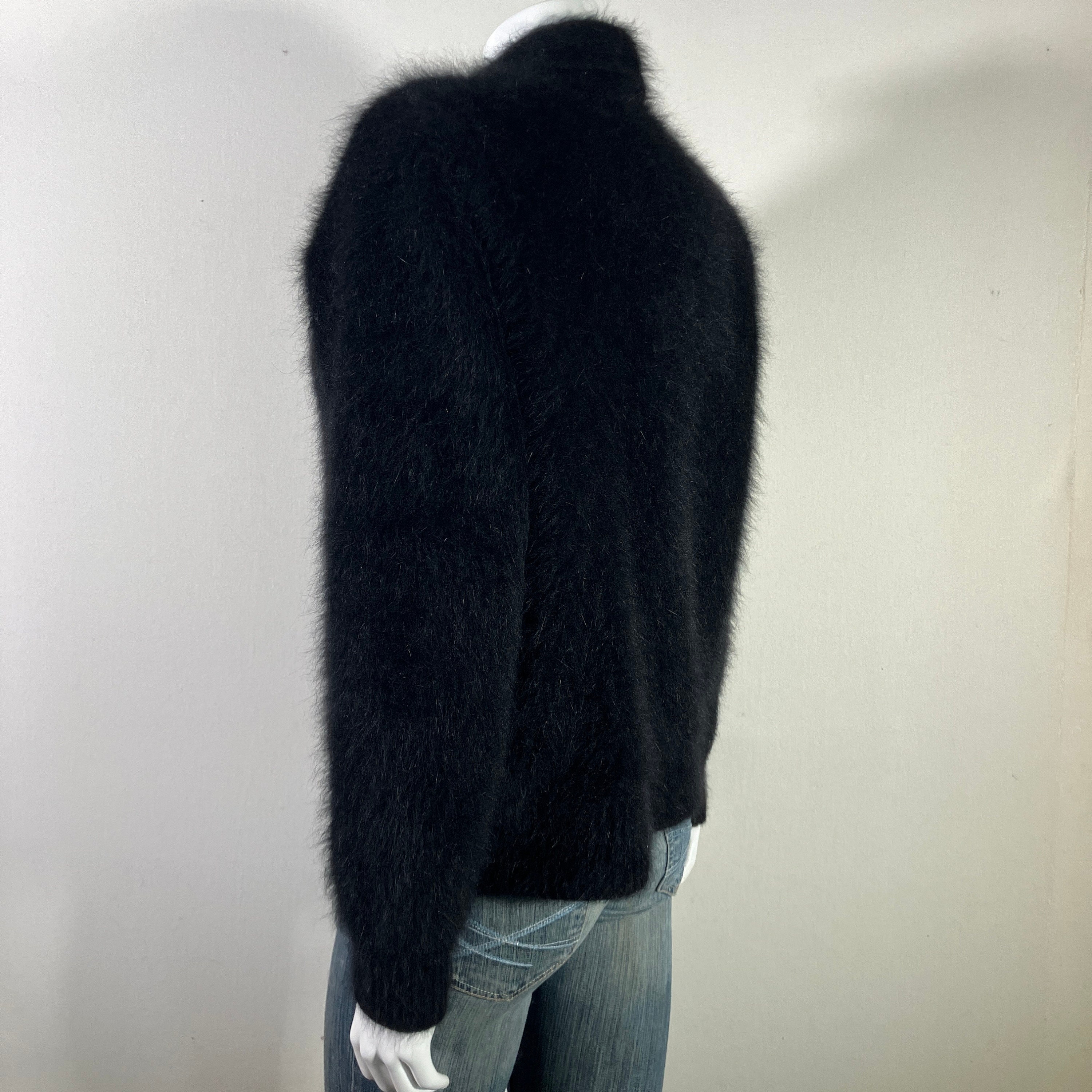 80% Angora Fuzzy Vintage VENESHA Black Rhinestone Zipper