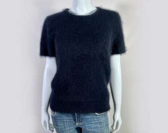 70% Angora Fuzzy Vintage LISA INTERNATIONAL Black Pullover Sweater 36" Bust