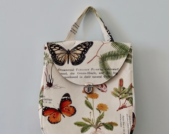 Botanical Backpack Purse, Handmade Small Backpack made with Secondhand Fabric, Nature Inspired Print